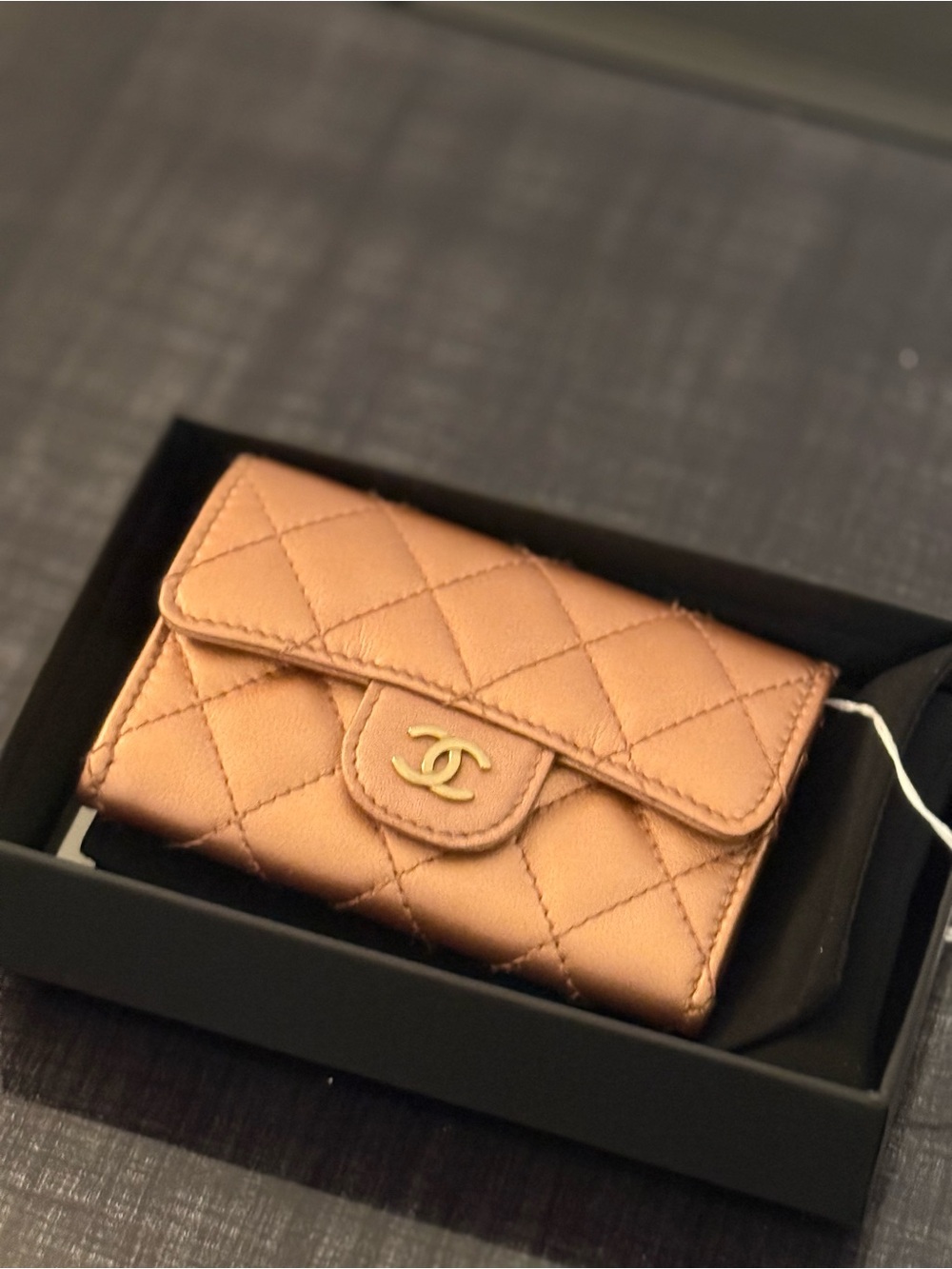Chanel classic flap card wallet metallic dark rose pink